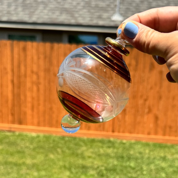 Egyptian Museum Blown Glass Ball Globe with Gold Red Christmas Ornament - Picture 5 of 5